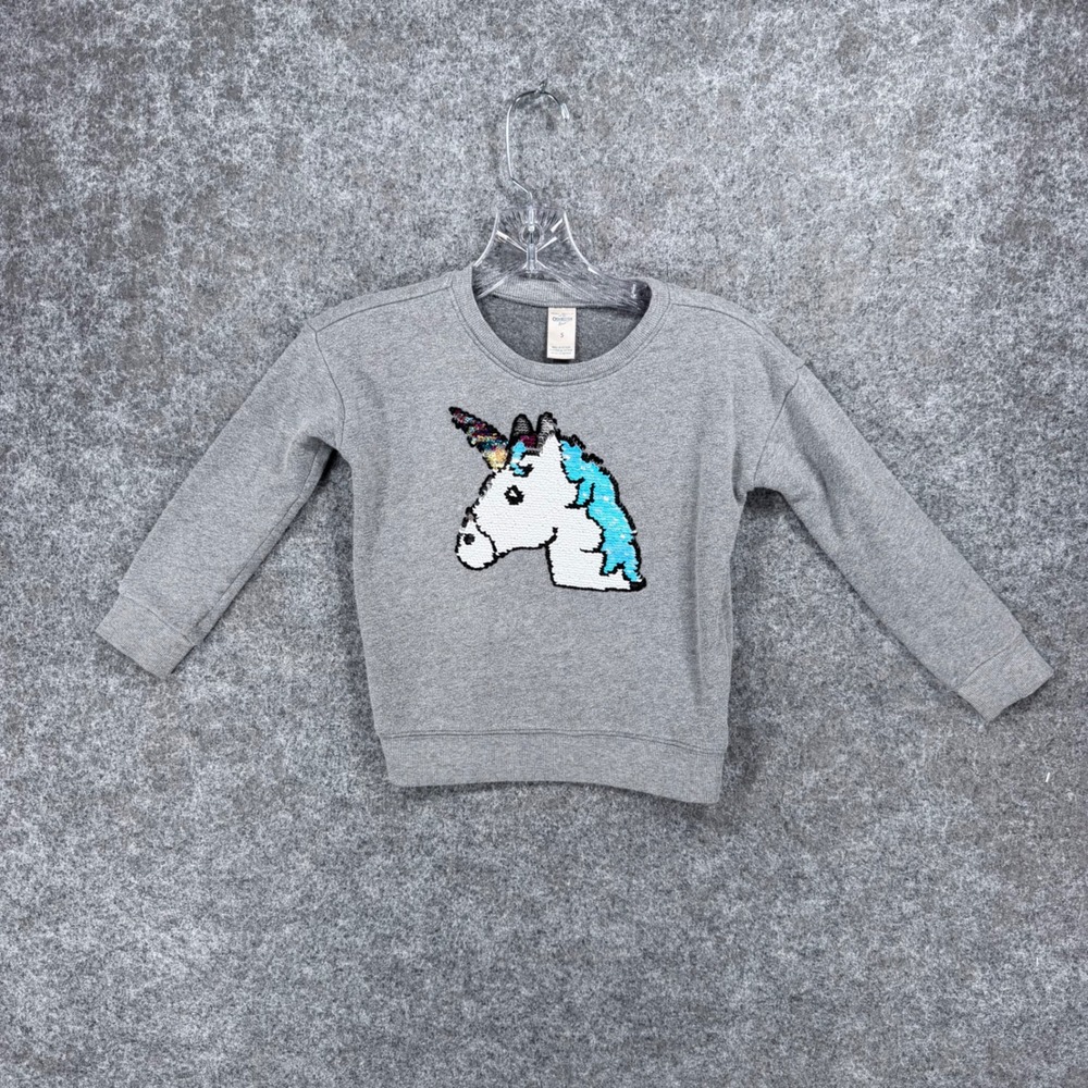 OshKosh B'gosh Kids Size 5 Gray Unicorn Flip Sequin Crewneck Sweatshirt Pullover